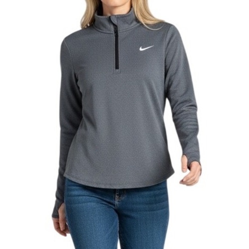 Nike Therma-FIT Womens XS Grey Herringbone‎ Quarter Zip Pullover Running Top